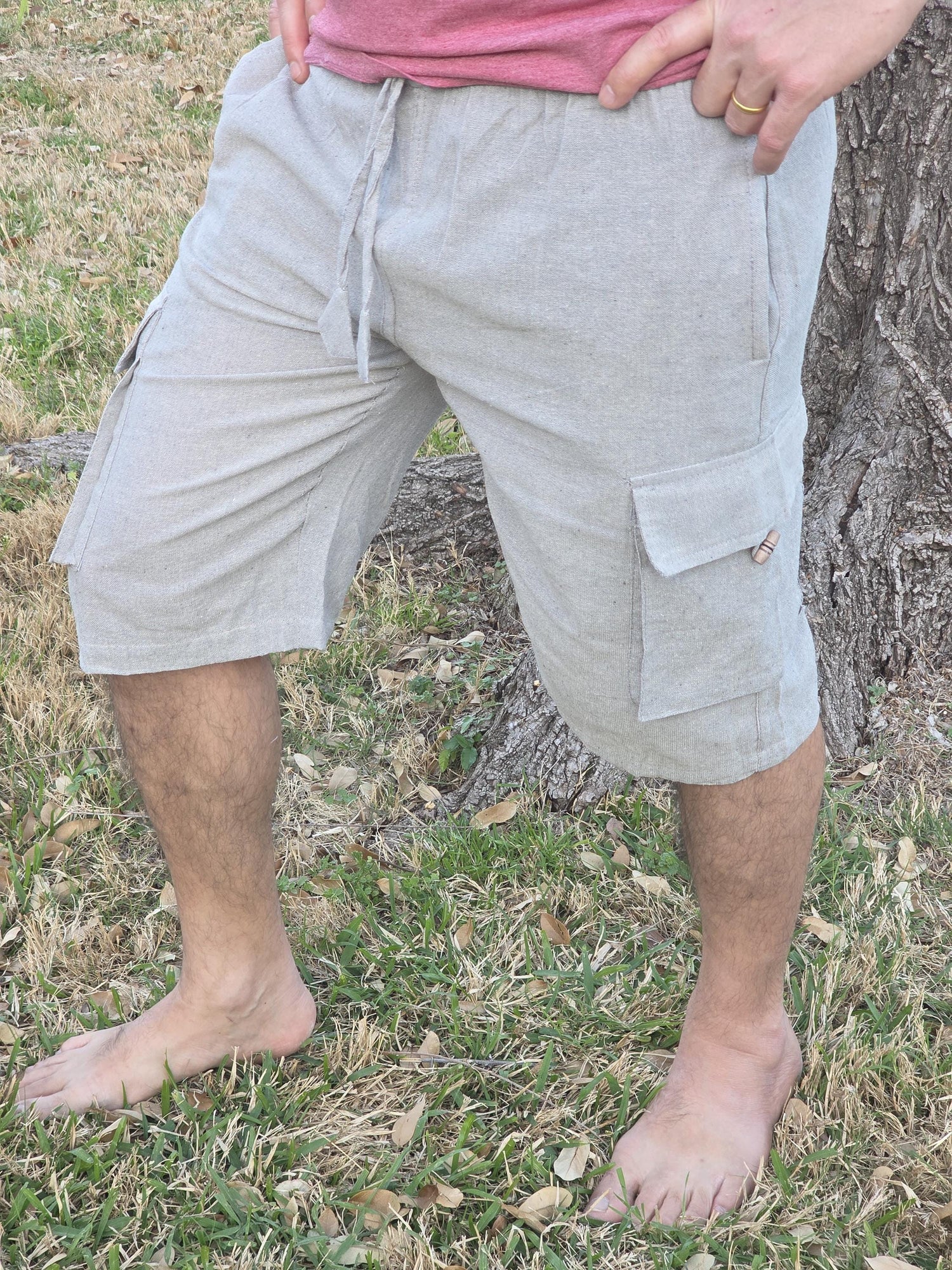 Bohemian handmade cotton unisex elastic quarter pants cargo shorts