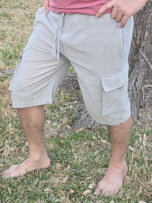 Bohemian handmade cotton unisex elastic quarter pants cargo shorts