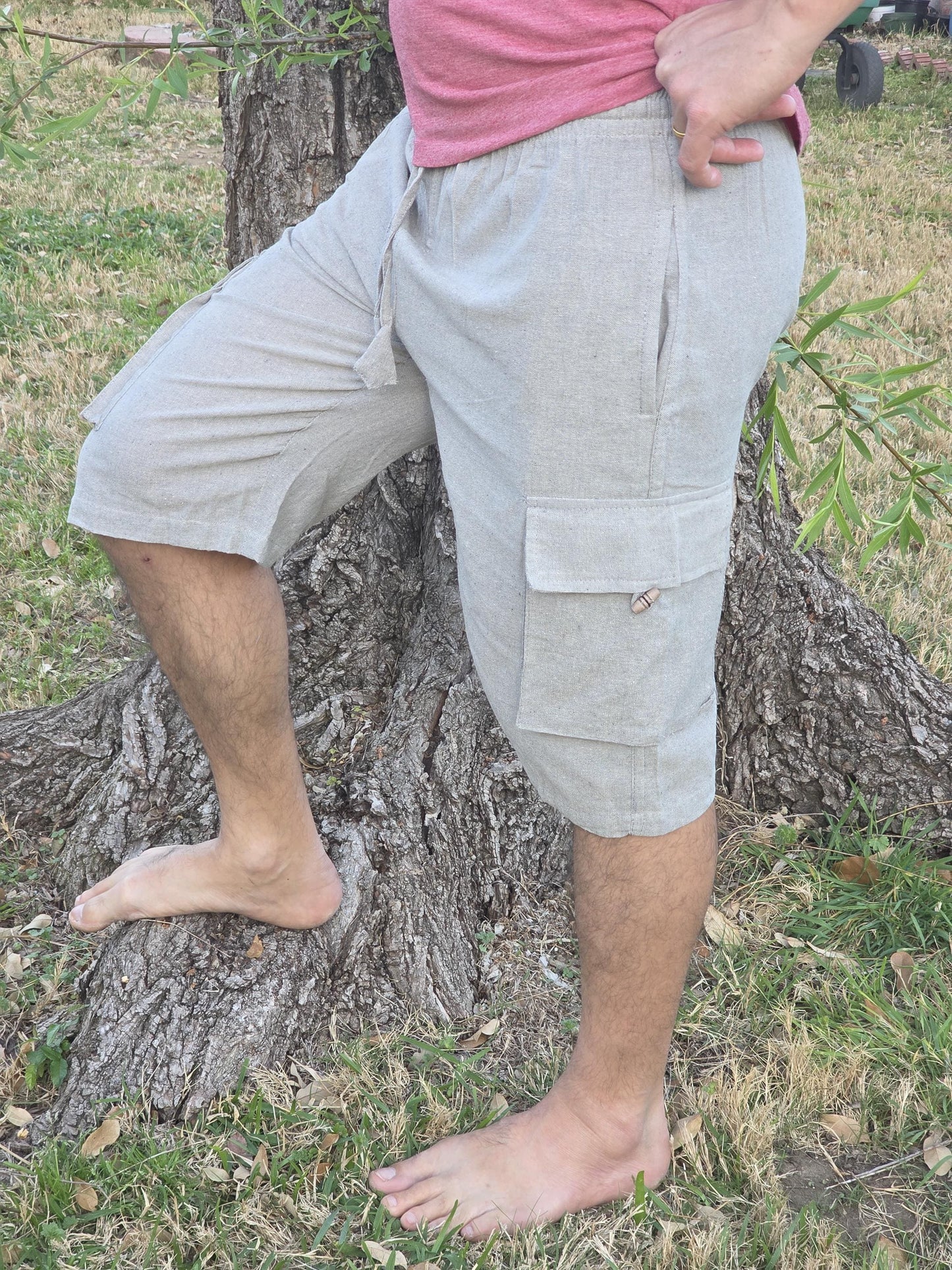 Bohemian handmade cotton unisex elastic quarter pants cargo shorts