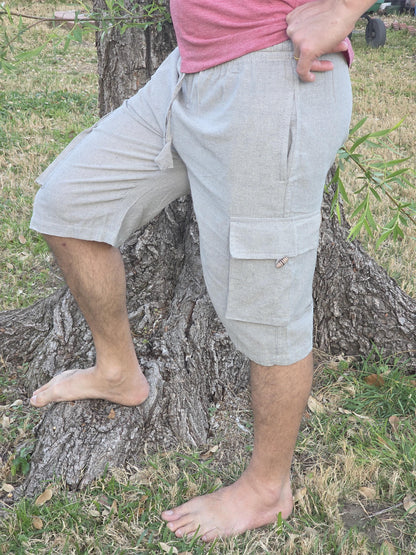 Bohemian handmade cotton unisex elastic quarter pants cargo shorts