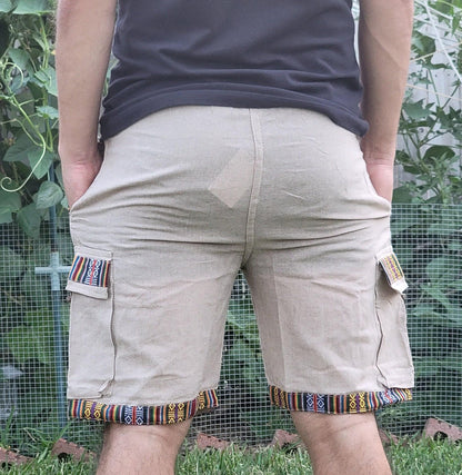Bohemian handmade cotton unisex elastic cargo shorts