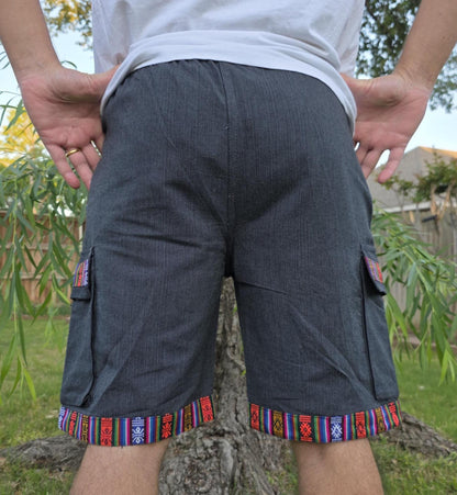 Bohemian handmade cotton unisex elastic cargo shorts