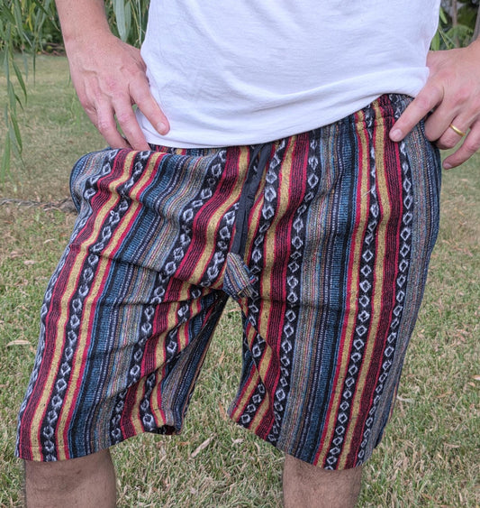 Nepalese unisex handmade colorful Gheri Thick elastic waist cotton shorts