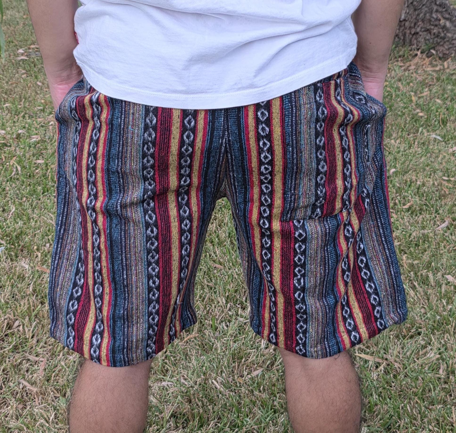 Nepalese unisex handmade colorful Gheri Thick elastic waist cotton shorts