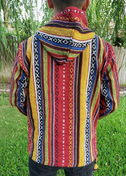 Namaste yellow hippie unisex puncho retro multicolored baja nepalese pullover limited edition handmade fashionable gheri warm pullover