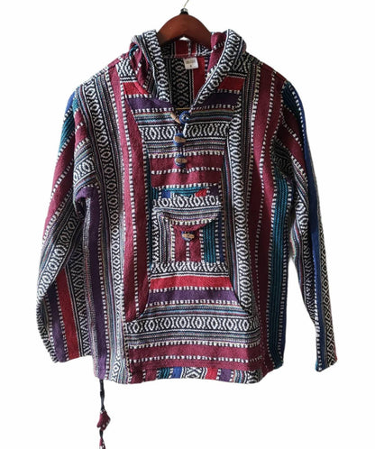 Namaste redblue hippie unisex puncho retro multicolored baja nepalese pullover limited edition handmade fashionable gheri warm pullover