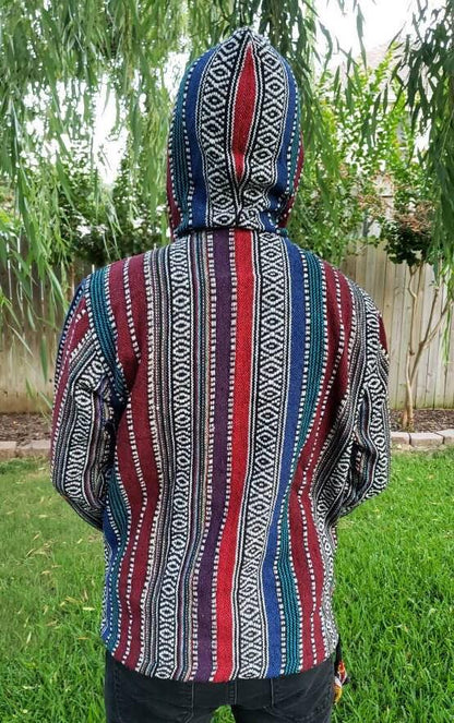 Namaste redblue hippie unisex puncho retro multicolored baja nepalese pullover limited edition handmade fashionable gheri warm pullover