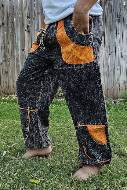 Namaste stonewashed fashionable unisex multicolor handmade patchwork colorful cotton trouser pant