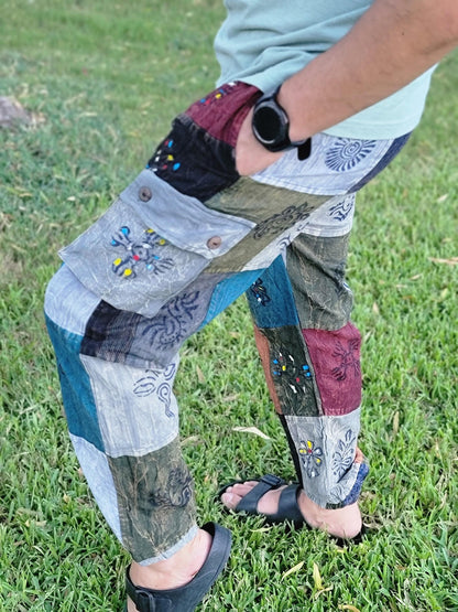 Namaste fashionable unisex stonewashed multicolor handmade hippie patchwork durable non acidic hippie cotton trouser