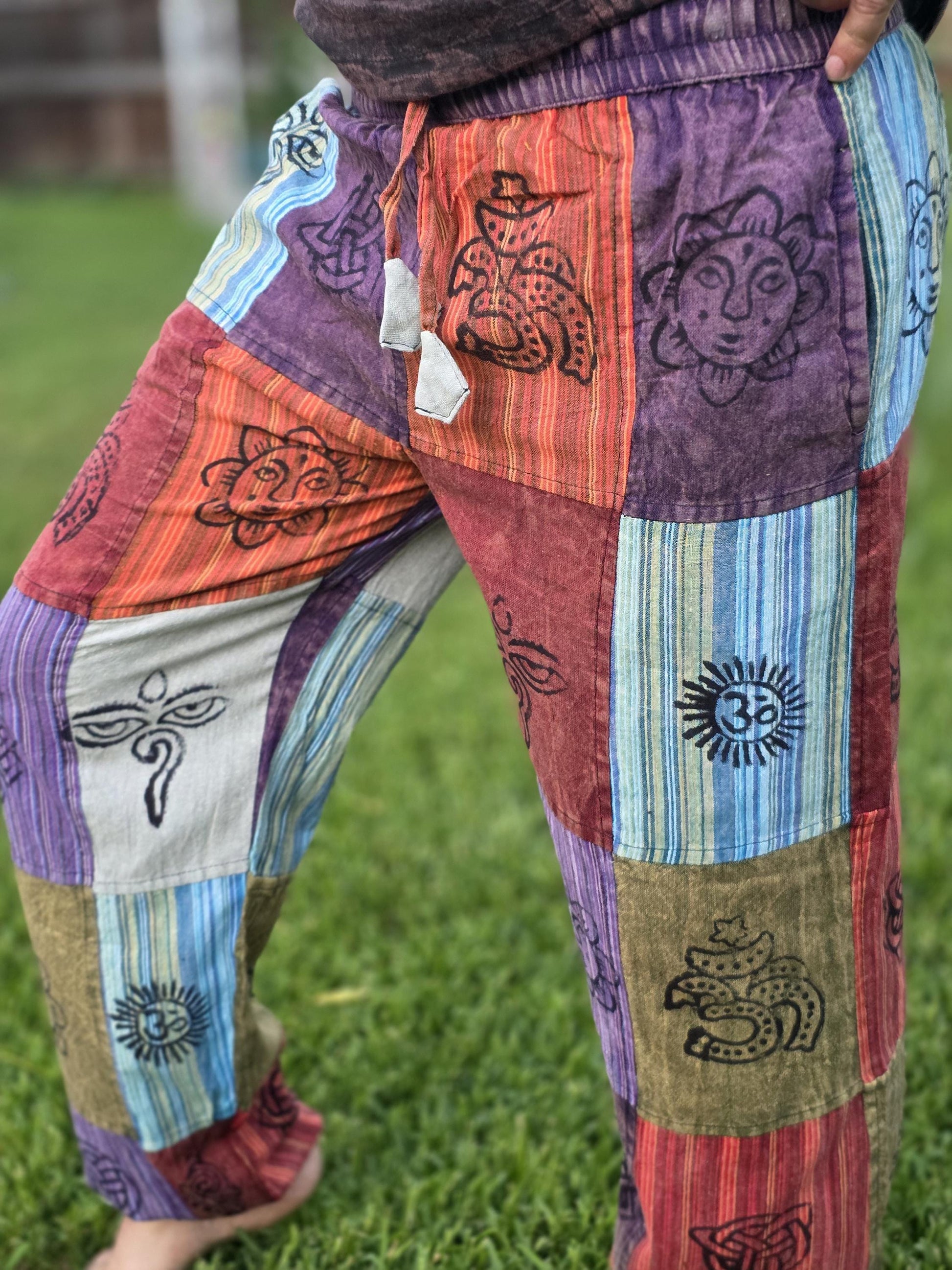 Namaste bohemian unisex reggae multicolor handmade hippie patchwork colorful cotton trouser.
