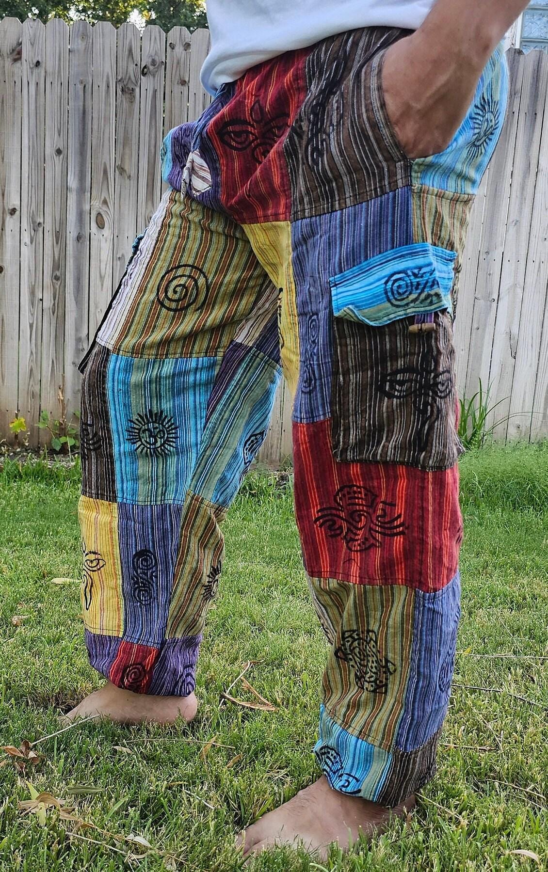 Namaste fashionable unisex multicolor handmade hippie patchwork non acidic dyed cotton hippy boho comfy festival yoga pants trouser