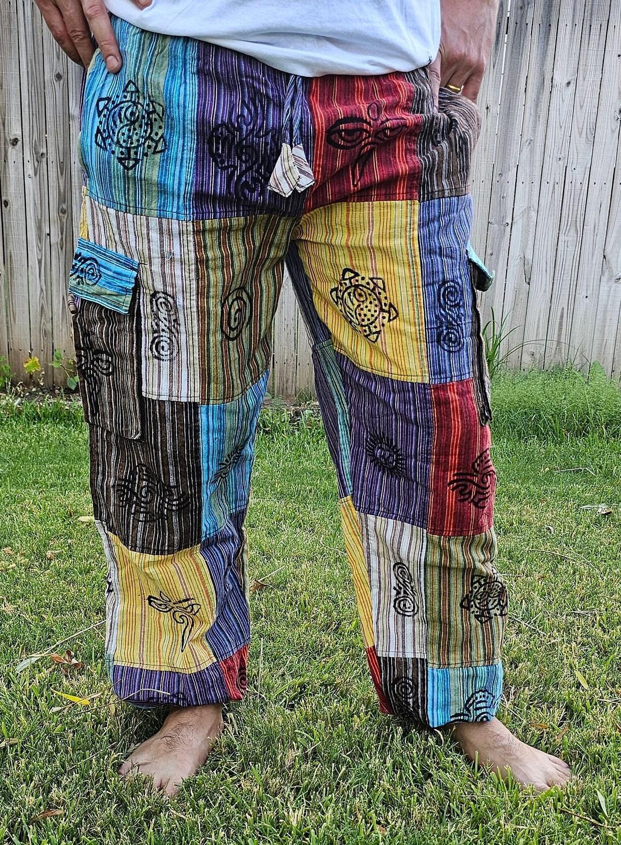 Namaste fashionable unisex multicolor handmade hippie patchwork non acidic dyed cotton hippy boho comfy festival yoga pants trouser