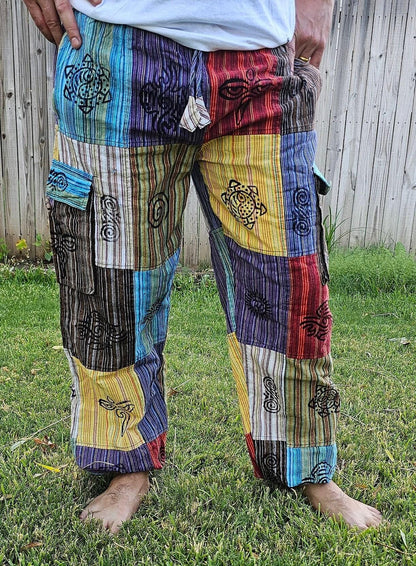 Namaste fashionable unisex multicolor handmade hippie patchwork non acidic dyed cotton hippy boho comfy festival yoga pants trouser