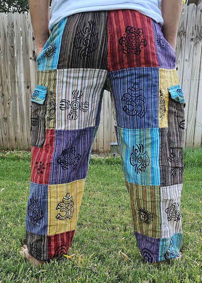Namaste fashionable unisex multicolor handmade hippie patchwork non acidic dyed cotton hippy boho comfy festival yoga pants trouser