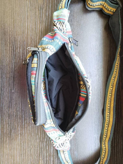 Namaste handmade unisex colorful fashionable unique organic hemp bag/fanny pack/bum bag/money bag/passport bag
