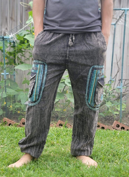 Handmade unisex stonewashed boho reggae pant cargo trouser