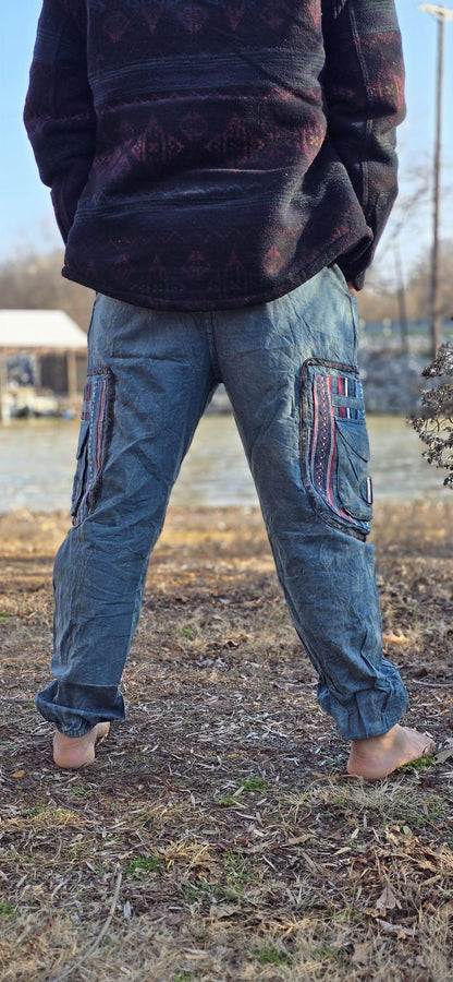 Namaste boho reggae unisex multicolor handmade hippie baby blue non acidic stonewashed dyed cotton harem pants yoga cargo trouser