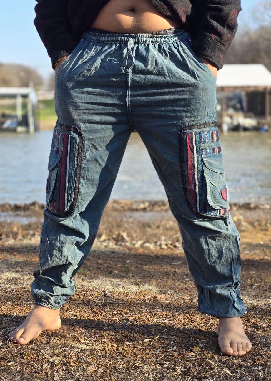 Namaste boho reggae unisex multicolor handmade hippie baby blue non acidic stonewashed dyed cotton harem pants yoga cargo trouser