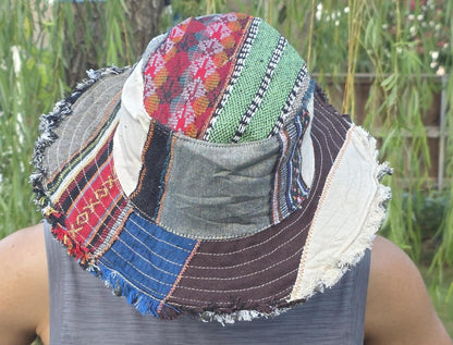 Namaste Fashionable Unisex Multicolor Handmade Flowers Hippie Durable Patchwork Eco-Friendly Organic Hemp Wire Rim Hat