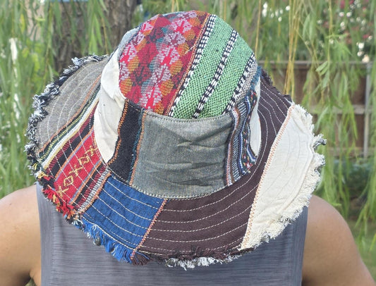 Namaste Fashionable Unisex Multicolor Handmade Flowers Hippie Durable Patchwork Eco-Friendly Organic Hemp Wire Rim Hat