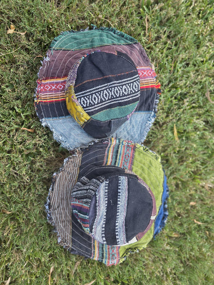Namaste Fashionable Unisex Multicolor Handmade Flowers Hippie Durable Patchwork Eco-Friendly Organic Hemp Wire Rim Hat