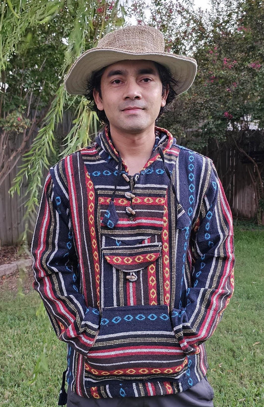 Namaste yellow hippie unisex puncho retro multicolored baja nepalese pullover limited edition handmade fashionable gheri warm pullover