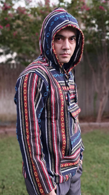 Namaste yellow hippie unisex puncho retro multicolored baja nepalese pullover limited edition handmade fashionable gheri warm pullover