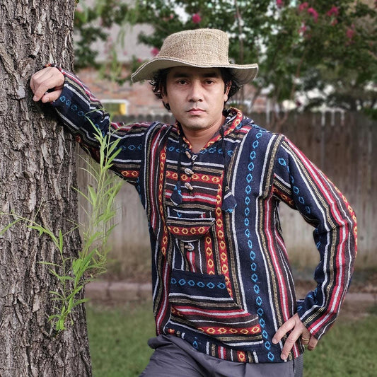 Namaste redblue hippie unisex puncho retro multicolored baja nepalese pullover limited edition handmade fashionable gheri warm pullover