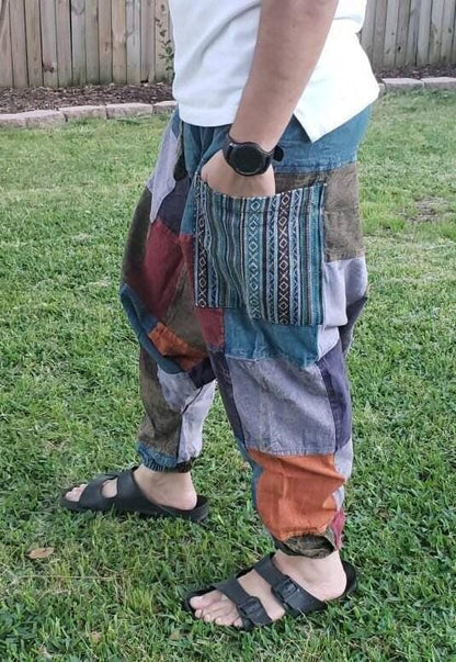 Namaste fashionable unisex multicolor handmade hippie patchwork dyed cotton baggy boho comfy festival yoga harem pants trouser
