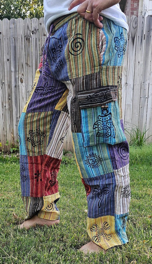 Namaste fashionable unisex multicolor handmade hippie patchwork non acidic dyed cotton hippy boho comfy festival yoga pants trouser