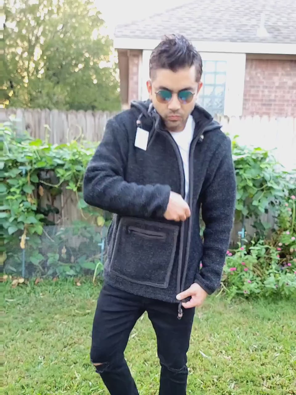 Namaste Handmade Kangaroo Pocket Fleece Lined Winter Unisex Thick Charcoal Natural Warm Pure Woolen Double Layered Jacket.