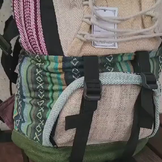 Namaste Fashionable Unisex Multicolor Natural Gheri  Handmade Organic Trekking Hiking Vegan Eco-Friendly 50 L Backpack.