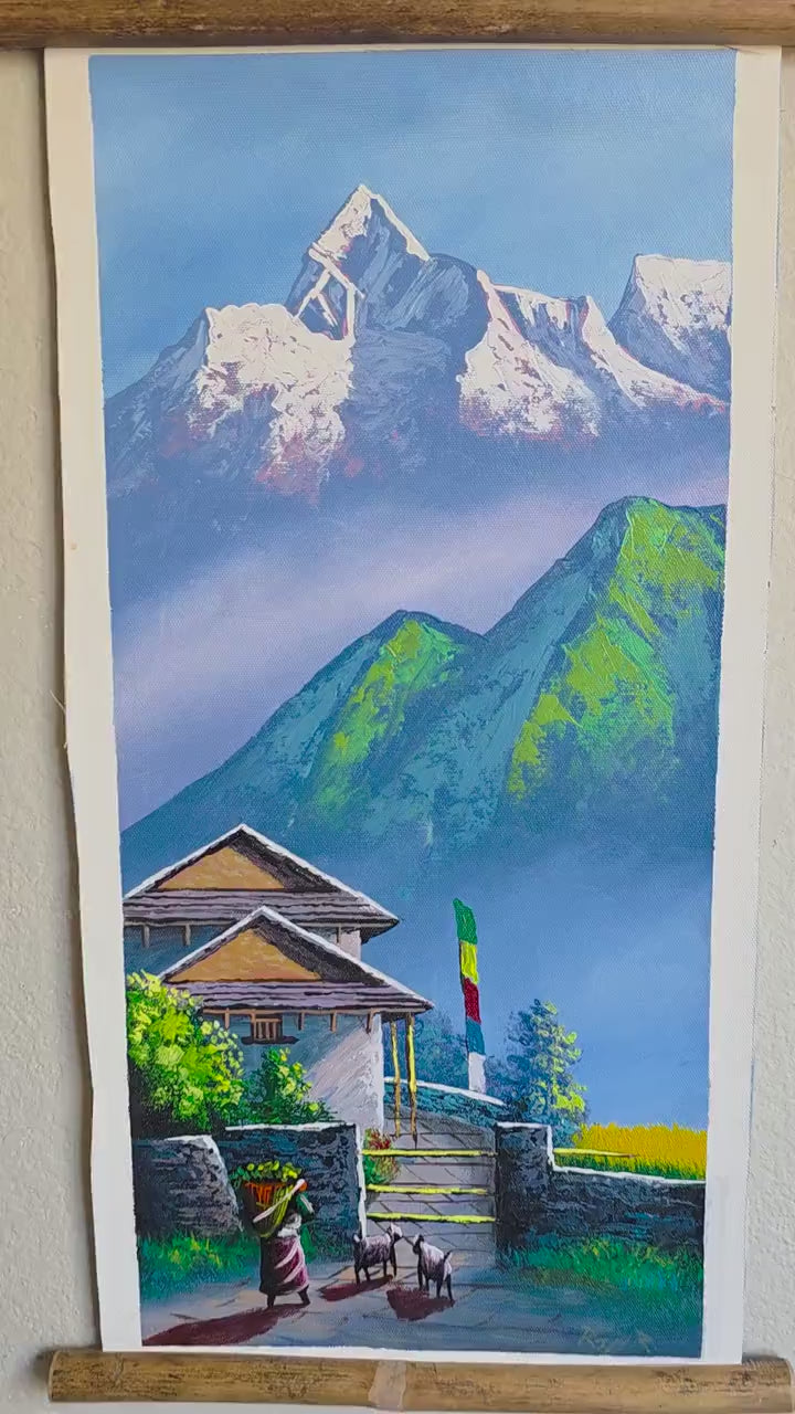 Namaste Handmade Mountain Nepalese Village Authentic Hand-Painted Acrylic Wall hanging Artwork