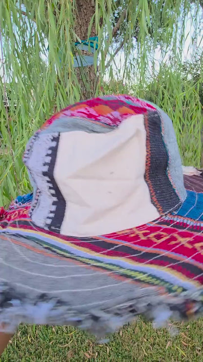 Namaste Fashionable Unisex Multicolor Handmade Flowers Hippie Durable Patchwork Eco-Friendly Organic Hemp Wire Rim Hat