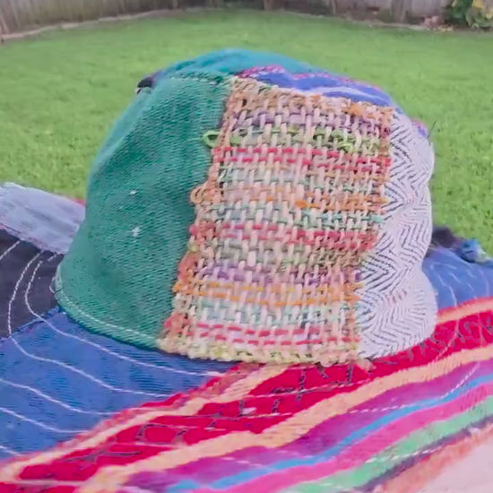 Namaste Fashionable Unisex Multicolor Handmade Flowers Hippie Durable Patchwork Eco-Friendly Organic Hemp Wire Rim Hat